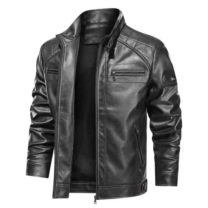 Herr bikerjacka – Slim fit – Axel detaljer – Dragkedjor – Skinnlook