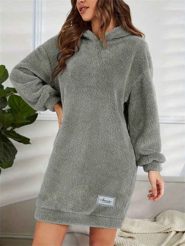 Dam huvtröja-klänning – Fleece – Oversized passform – Långärmad loungestil