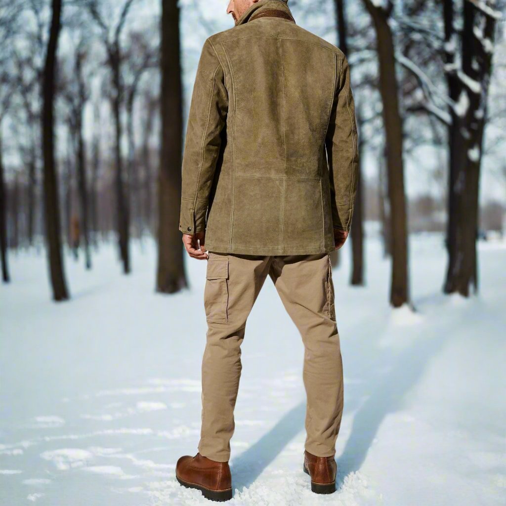 Herr Mockaskinnjacka – Tailored Fit – Notch Slag – Knappstängning – Klassisk Design