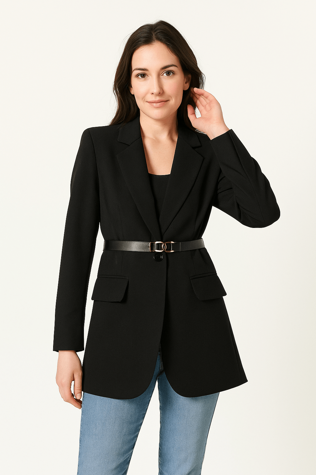 Blazer dam – Skräddarsydd passform – Bälte i midjan – Långa ärmar – Formell stil