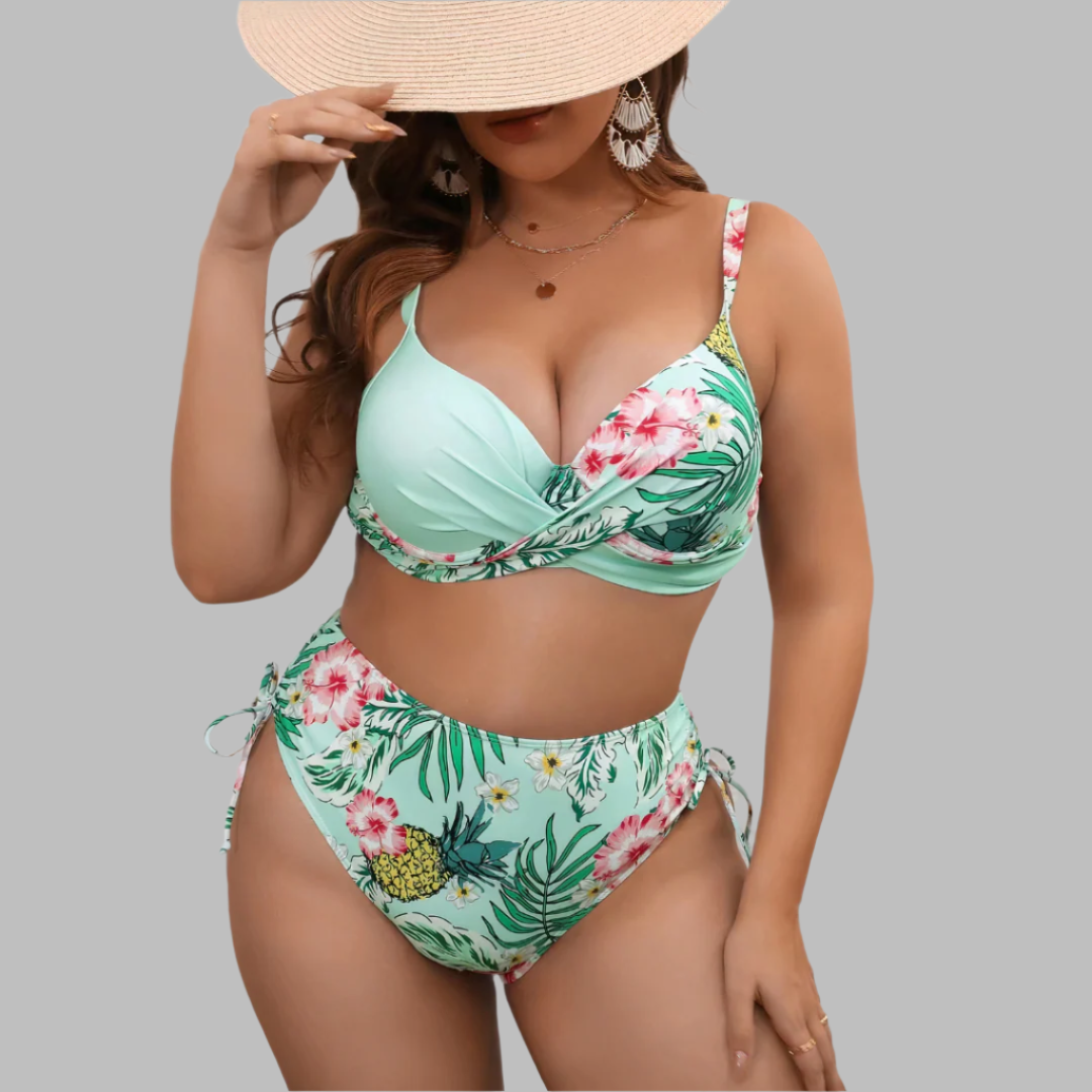 Dam Bikini Set – Hög Midja – Twist Front – Justerbara Remmar – Sidoknytningar