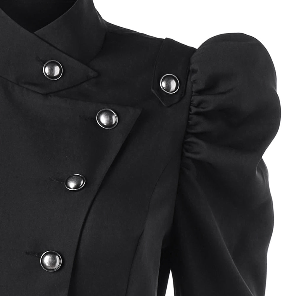 Dam Lång Kappa - Hög Stående Krage - Dubbelsydd - Puffärmar - Elegant Snitt