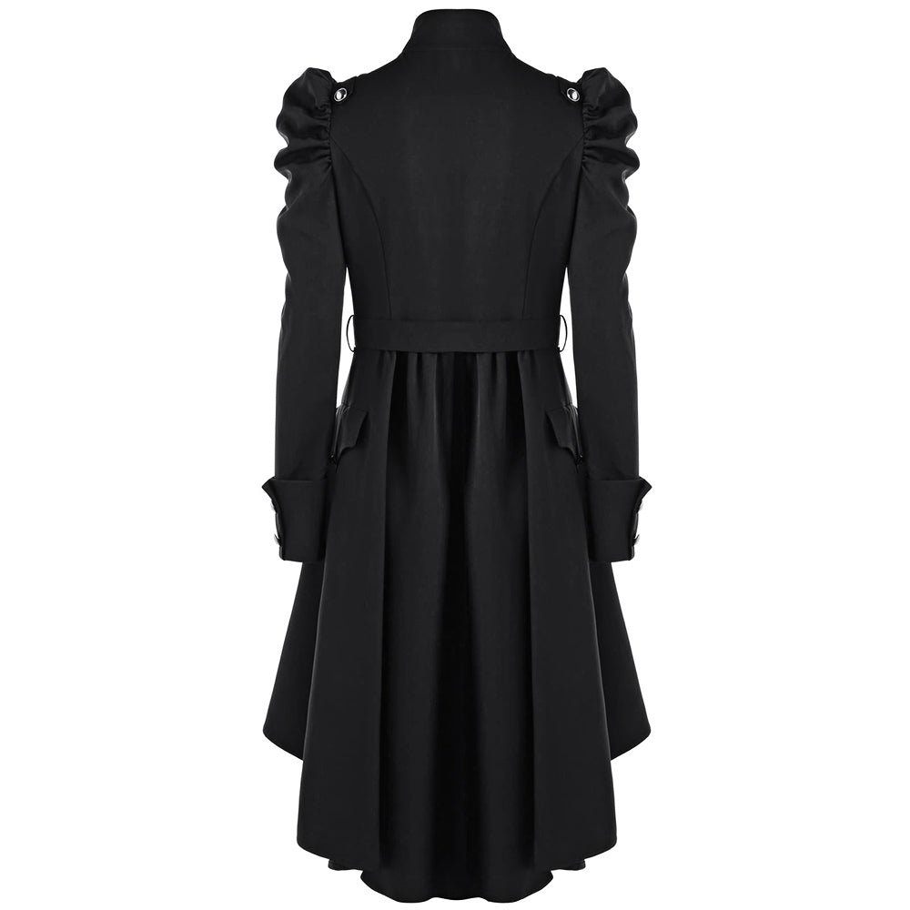 Dam Lång Kappa - Hög Stående Krage - Dubbelsydd - Puffärmar - Elegant Snitt