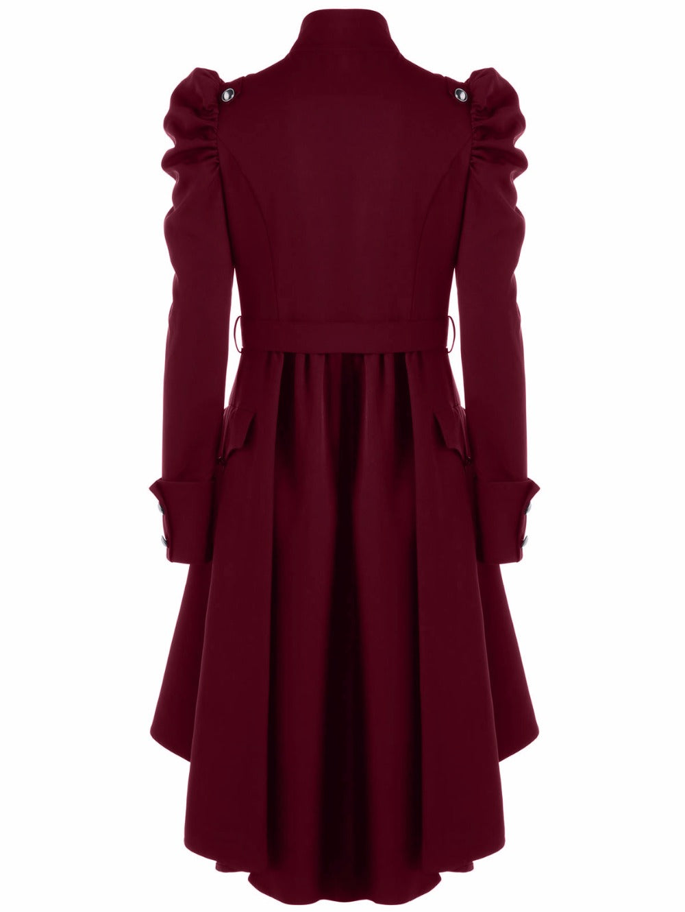 Dam Lång Kappa - Hög Stående Krage - Dubbelsydd - Puffärmar - Elegant Snitt