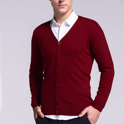 Herr Cardigan – V-hals – Slim Fit – Knäppning – Mjuk och Bekväm