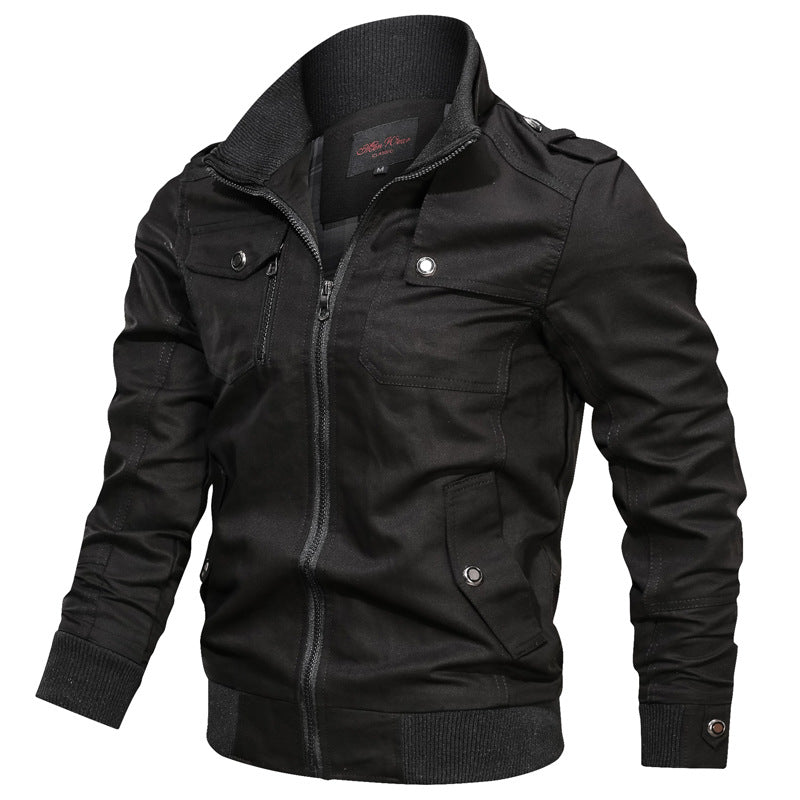Herrjacka – Slim Fit – Ståkrage – Dragkedja – Ribbstickade Manschetter och Kant