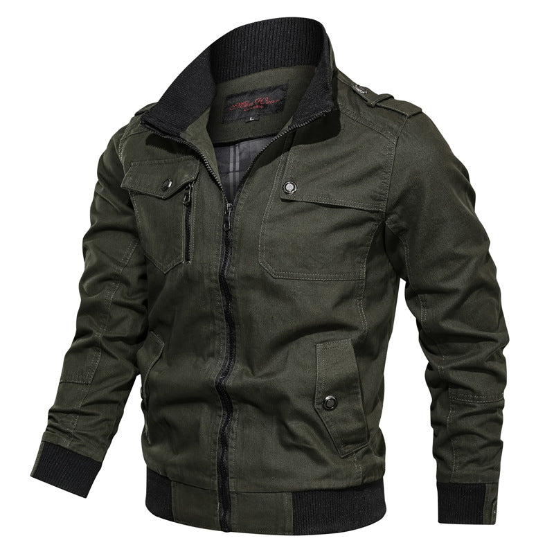 Herrjacka – Slim Fit – Ståkrage – Dragkedja – Ribbstickade Manschetter och Kant