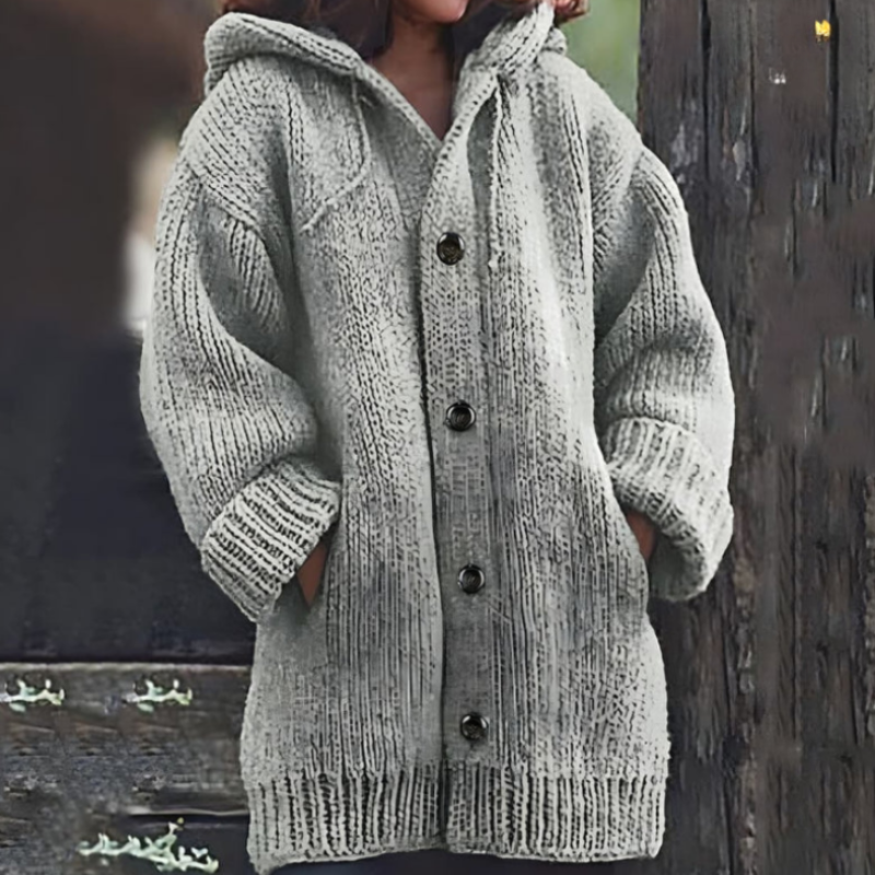 Mid-lengde oversize cardigan med lange ermer og hette for kvinner