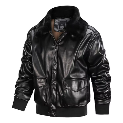 Herr skinnjacka – Regular fit – Dragkedjestängning – Fuskpäls krage – Vintage stil
