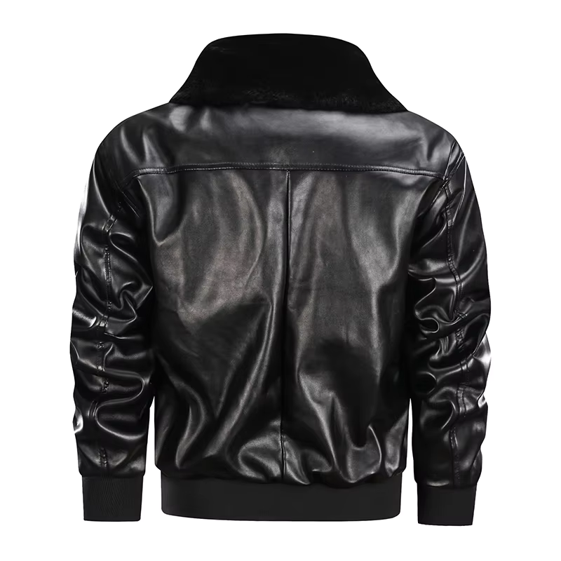 Herr skinnjacka – Regular fit – Dragkedjestängning – Fuskpäls krage – Vintage stil