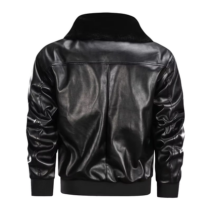 Herr skinnjacka – Regular fit – Dragkedjestängning – Fuskpäls krage – Vintage stil