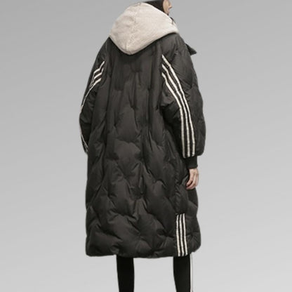 Dam Lång Pufferjacka - Oversized Passform - Huva och Sidofickor - Vadderad och Varm