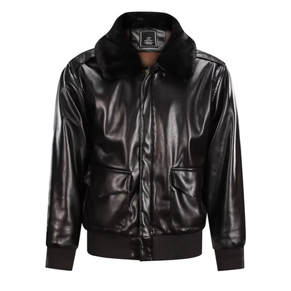 Herr skinnjacka – Regular fit – Dragkedjestängning – Fuskpäls krage – Vintage stil
