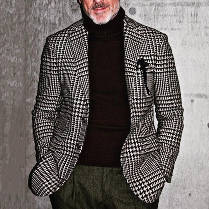 Herreblazer – Ullblanding – Smal Passform – Houndstooth – Enkelspent Formell Stil