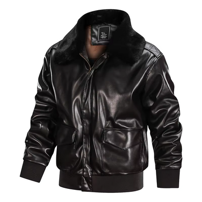 Herr skinnjacka – Regular fit – Dragkedjestängning – Fuskpäls krage – Vintage stil