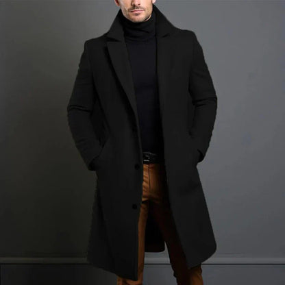 Herrrock – Skräddarsydd Passform – Knälång – Klassisk Krage – Elegant Stil
