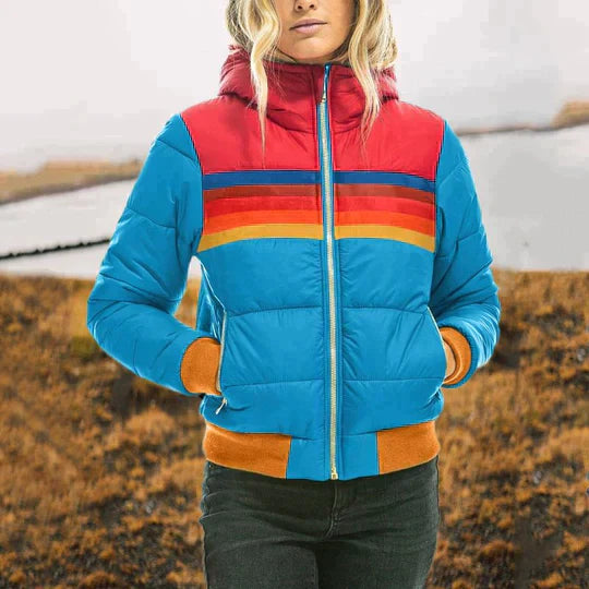 Damjacka – Vadderad Regular Fit – Huva – Dragkedjefickor – Randigt Design
