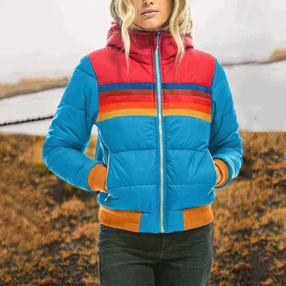 Damjacka – Vadderad Regular Fit – Huva – Dragkedjefickor – Randigt Design
