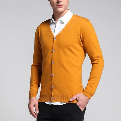 Herr Cardigan – V-hals – Slim Fit – Knäppning – Mjuk och Bekväm