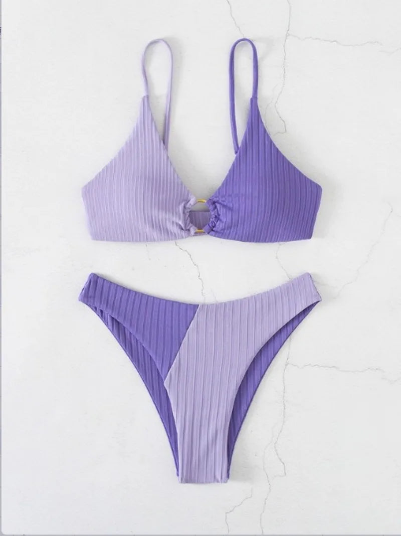 Dam Bikini Set – Push-Up Topp – Hög Midja – Ribbstickad – Skulpterande Passform