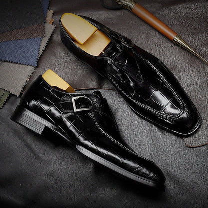 Herrskor monk strap – polerat läder – präglat mönster – fyrkantig tå formell