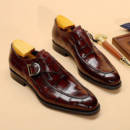 Herrskor monk strap – polerat läder – präglat mönster – fyrkantig tå formell