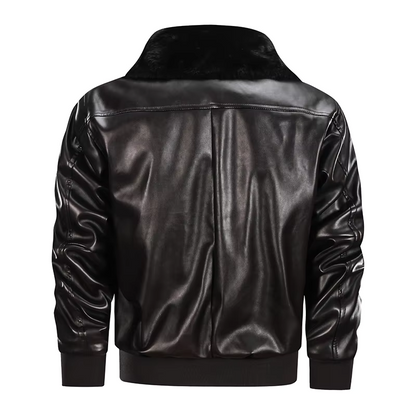 Herr skinnjacka – Regular fit – Dragkedjestängning – Fuskpäls krage – Vintage stil