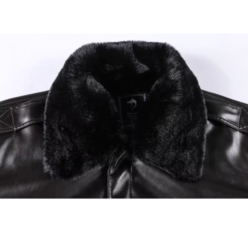 Herr skinnjacka – Regular fit – Dragkedjestängning – Fuskpäls krage – Vintage stil