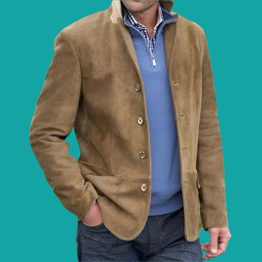 Herrjacka – Regular Fit – Lyxigt Tyg – Knappar – Ståkrage – Vintage Stil