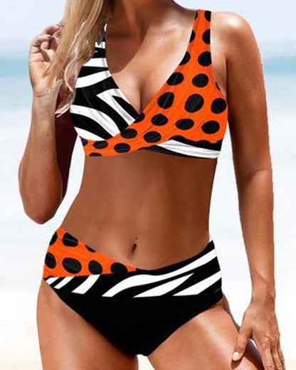 Dam Bikini Set – Twist Front Topp – Justerbara Sidoknytningar – Fodrad och Töjbar