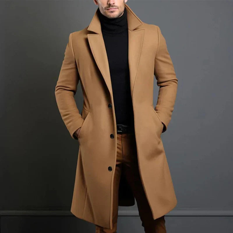 Herrrock – Skräddarsydd Passform – Knälång – Klassisk Krage – Elegant Stil