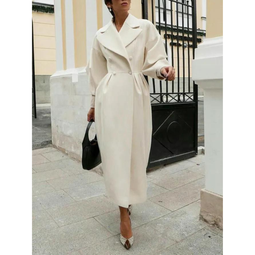 Chic dobbel knapp ull trenchcoat for kvinner