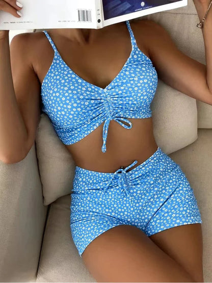 Dam Bikini Set – Hög Midja – Rynkad Bralette – Andningsbart Stretchmaterial