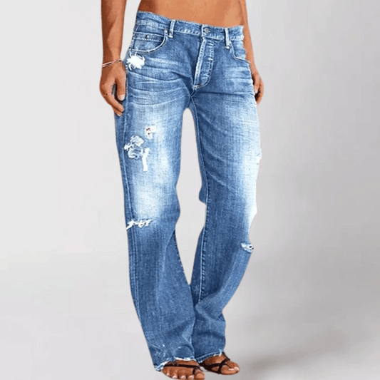 Dam Jeans – Baggy Passform – Slitna Detaljer – Bekvämt Denim för Vardagsbruk