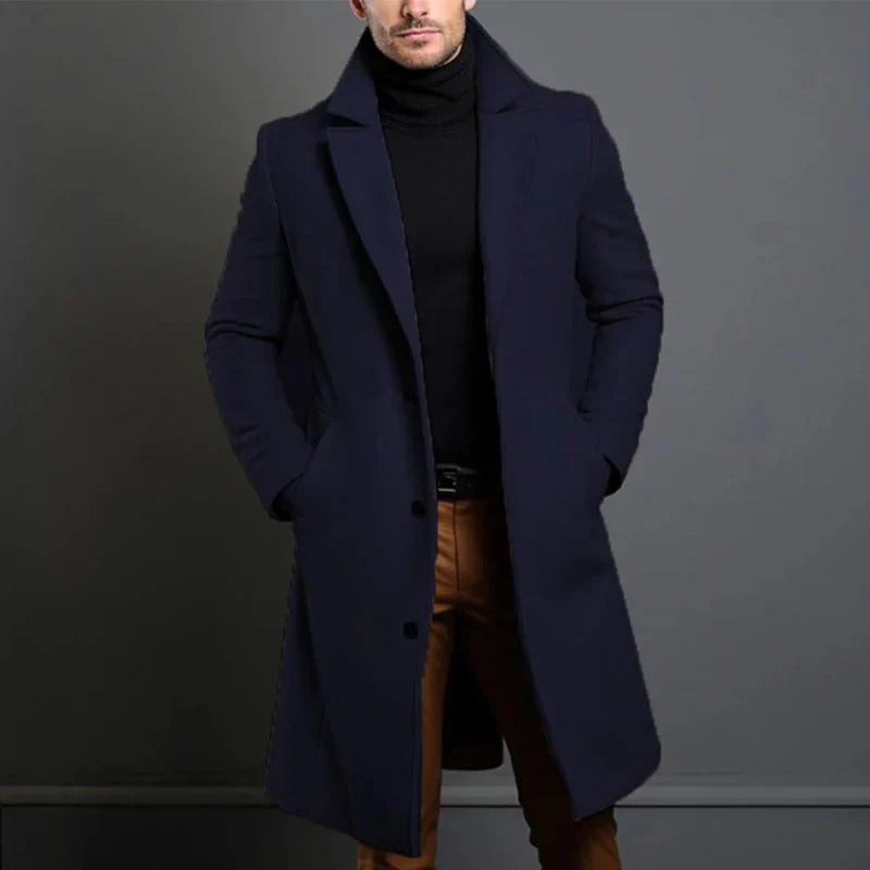 Herrrock – Skräddarsydd Passform – Knälång – Klassisk Krage – Elegant Stil