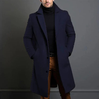 Herrrock – Skräddarsydd Passform – Knälång – Klassisk Krage – Elegant Stil