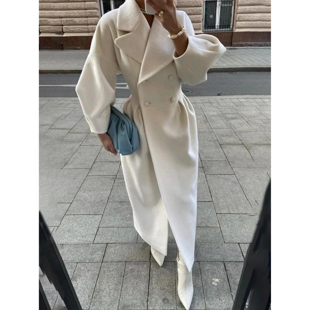 Chic dobbel knapp ull trenchcoat for kvinner