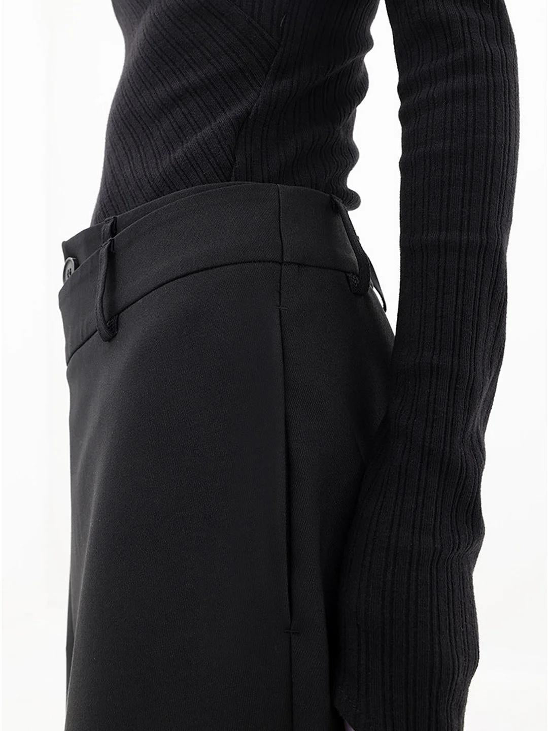 Dam Byxor - Vida Ben - Hög Midja med Knappar - Asymmetrisk Överlägg - Elegant Snitt