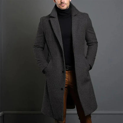 Herrrock – Skräddarsydd Passform – Knälång – Klassisk Krage – Elegant Stil