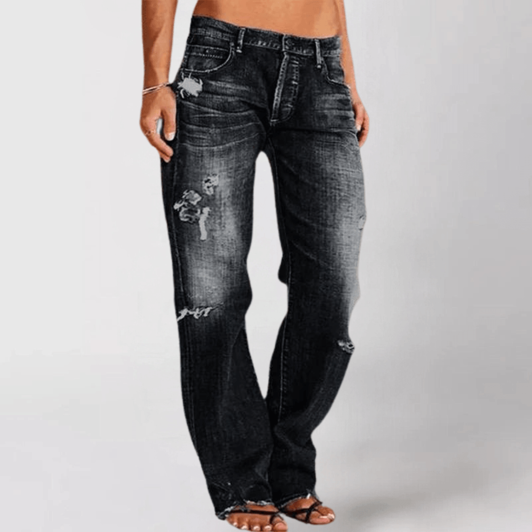Dam Jeans – Baggy Passform – Slitna Detaljer – Bekvämt Denim för Vardagsbruk