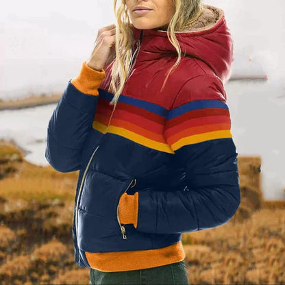 Damjacka – Vadderad Regular Fit – Huva – Dragkedjefickor – Randigt Design