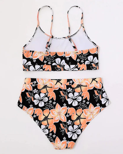 Dam Bikini Set – Hög Midja – Tank Topp – Blommönster – Andningsbart Tyg