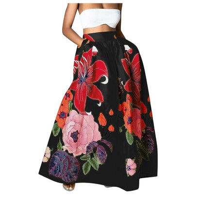 Dam A-linjekjol – Hög Midja – Lång och Voluminös – Blommönster Elegant Look