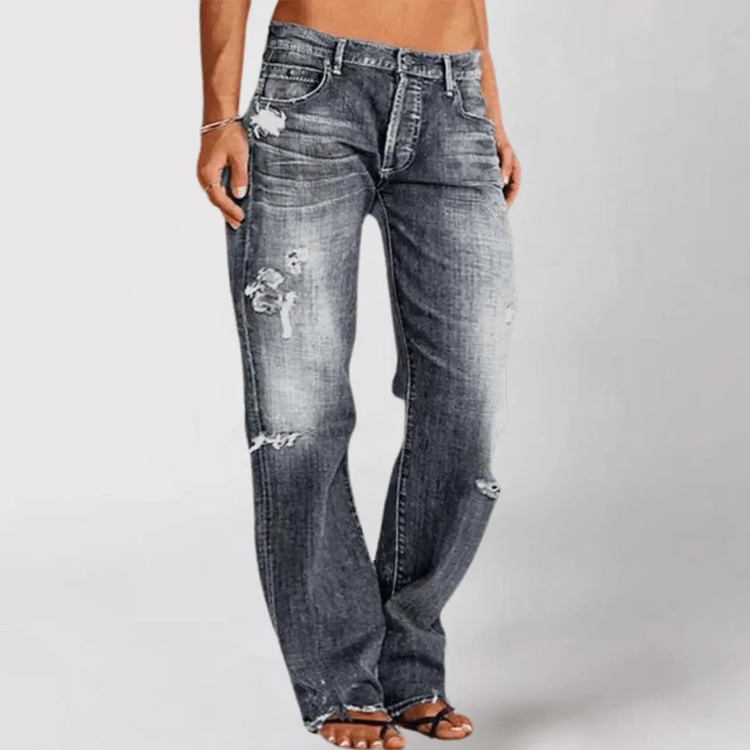 Dam Jeans – Baggy Passform – Slitna Detaljer – Bekvämt Denim för Vardagsbruk