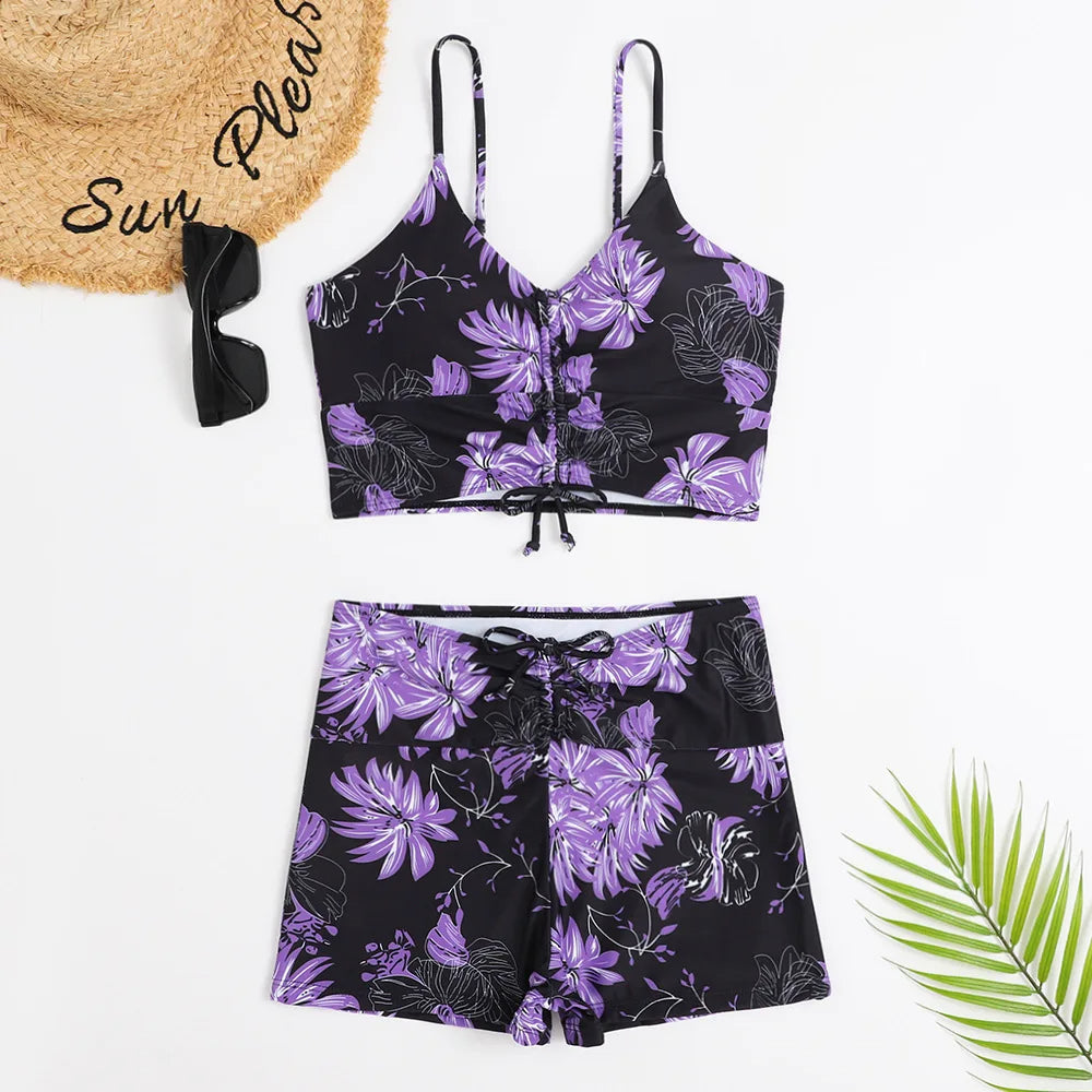 Dam Bikini Set – Hög Midja – Rynkad Bralette – Andningsbart Stretchmaterial