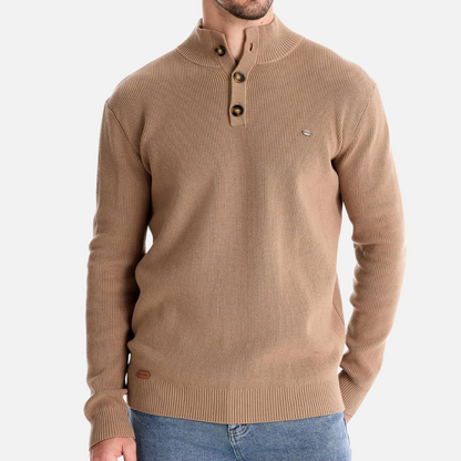 Herrtröja med hög krage – Ullblandning – Slim fit – Ribbstickad med knäppning