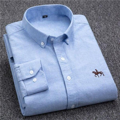 Herreskjorte – Klassisk Button-Down – Bomull – Vanlig Passform – Brodert Logo