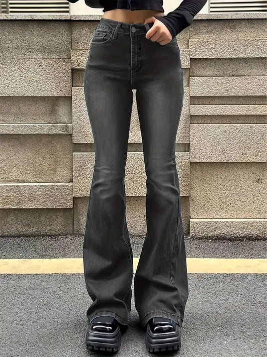 Dame Bootcut Jeans - Høyt Liv - Tettsittende Passform - Stilren og Allsidig