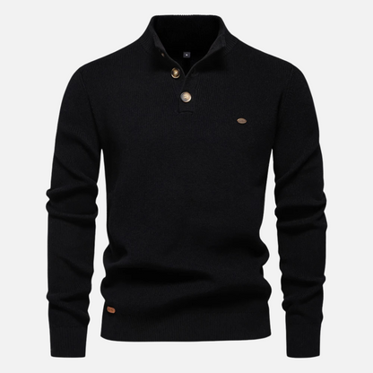 Herrtröja med hög krage – Ullblandning – Slim fit – Ribbstickad med knäppning