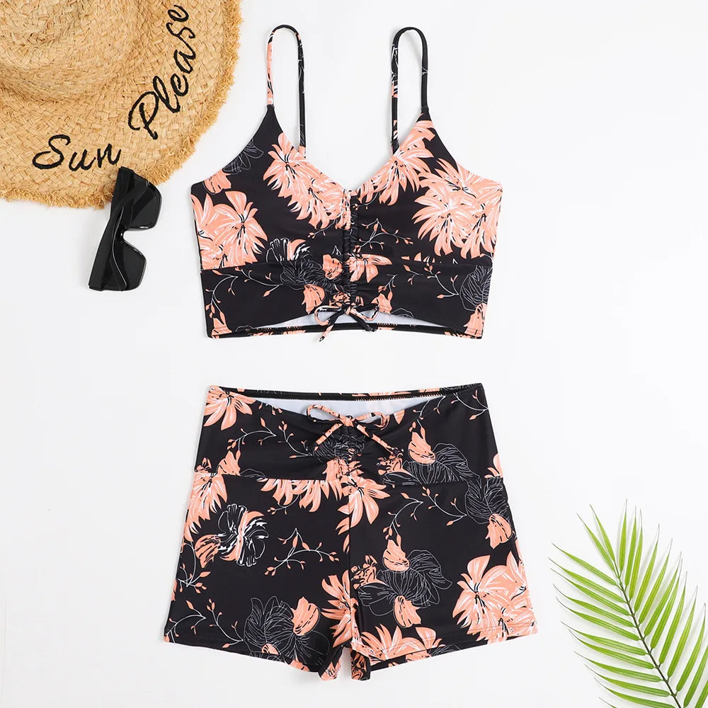 Dam Bikini Set – Hög Midja – Rynkad Bralette – Andningsbart Stretchmaterial